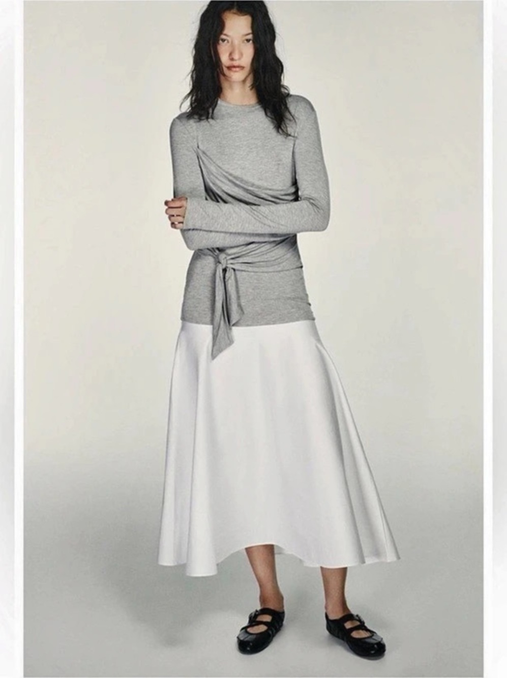ZARA COMBINATION TIE-DETAIL MIDI DRESS